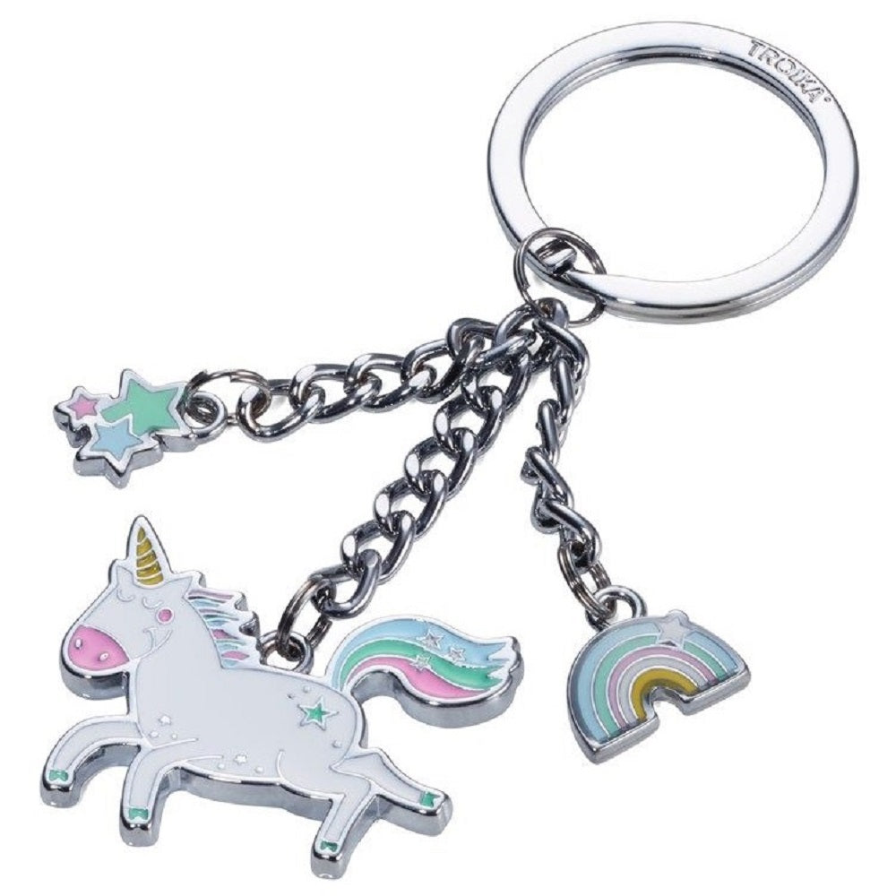 TROIKA Keyring UNICORN with 3 Charms: Unicorn Rainbow Stars -HAPPY HOPSY