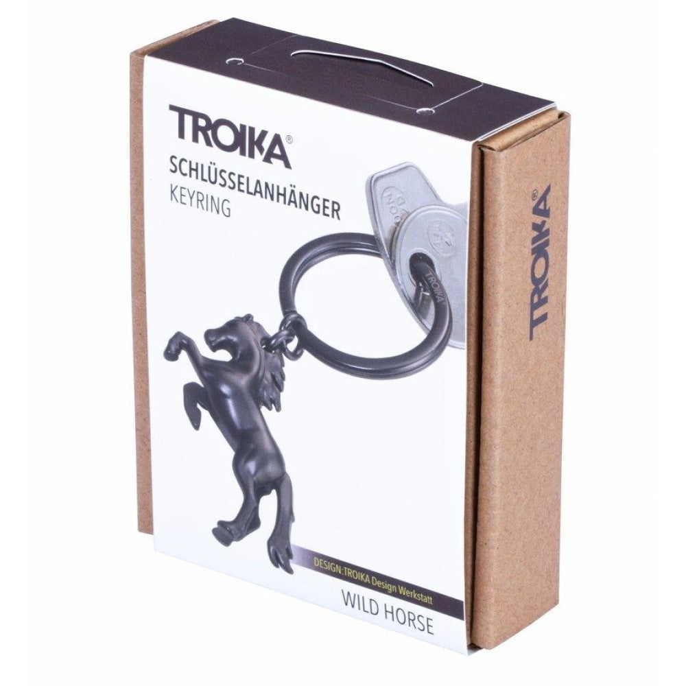 TROIKA Keyring Wild Horse on Chrome Split Keyring WILD HORSE Gunmetal Grey