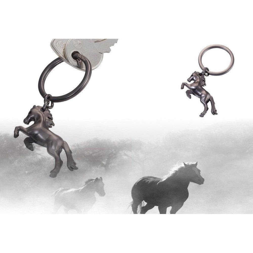 TROIKA Keyring Wild Horse on Chrome Split Keyring WILD HORSE Gunmetal Grey