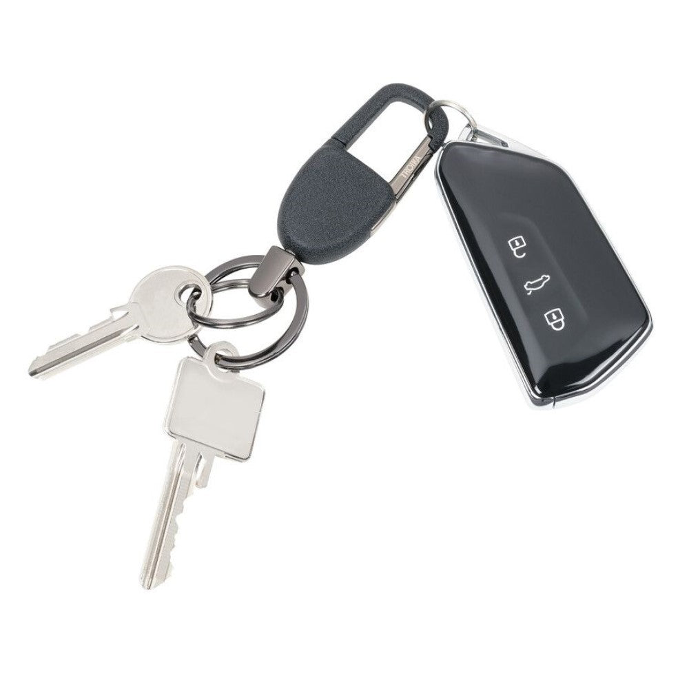 TROIKA Keyring: Stylised Carabiner Snap Hook & 2 Key Rings: Gunmetal/Black