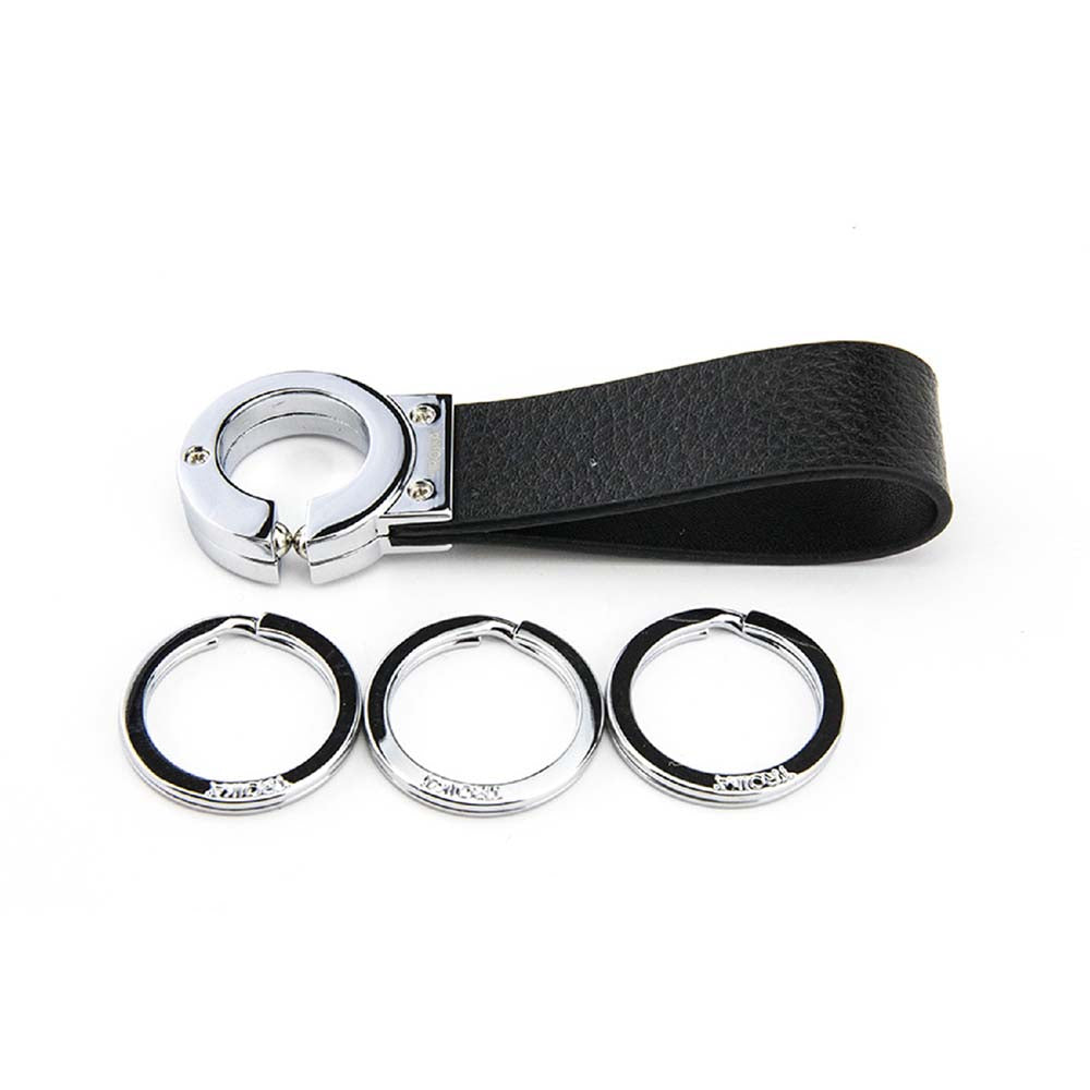 TROIKA Key-Click Leather Keychain with Click Mechanism - Black/Silver