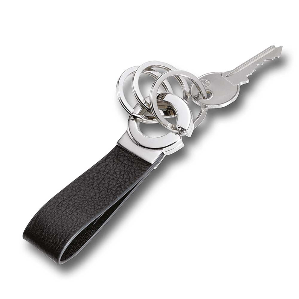 TROIKA Key-Click Leather Keychain with Click Mechanism - Black/Silver