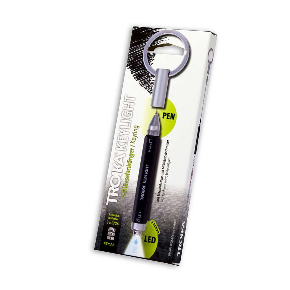 TROIKA Keyring with Torch and Micro Ballpoint Pen - Black