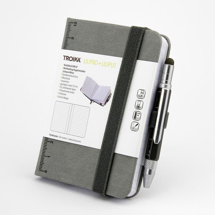 TROIKA Notepad DIN A7 with Multitasking Ballpoint Pen LILIPAD+LILIPUT Grey