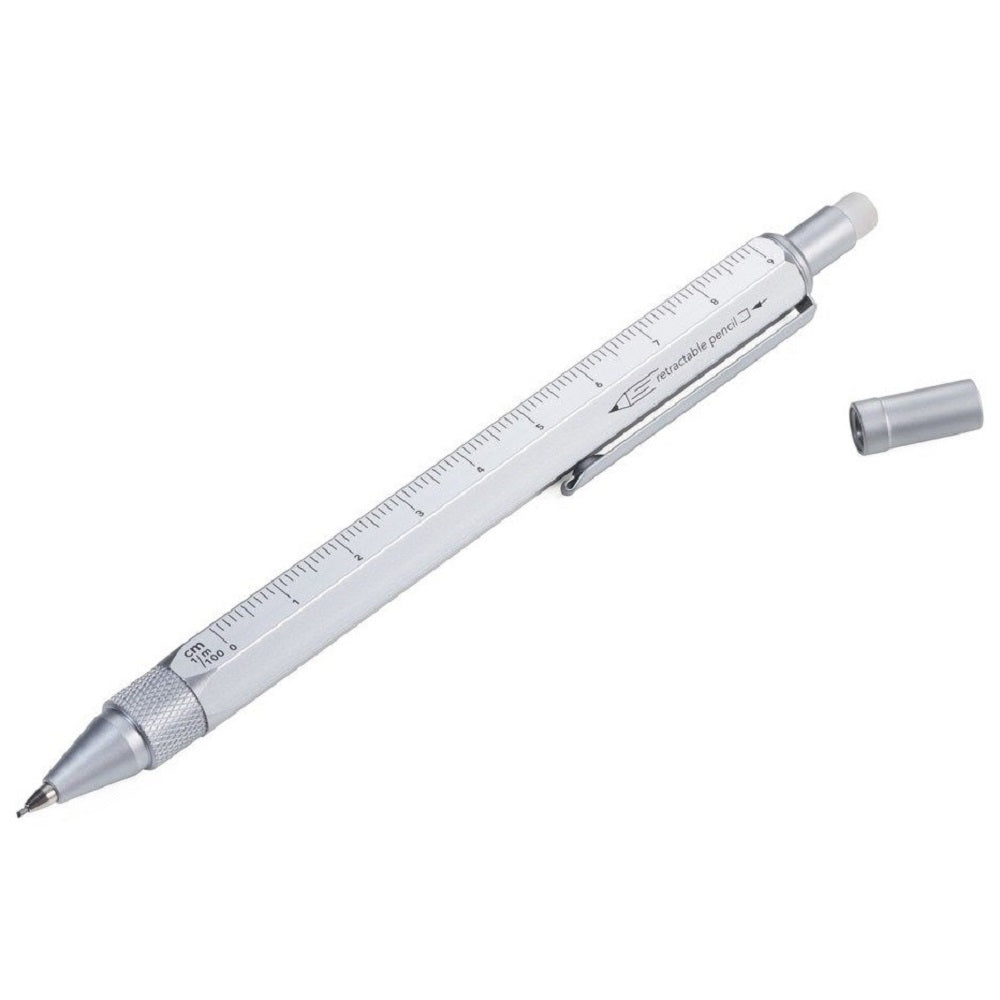 TROIKA Multitasking Mechanical Pencil CONSTRUCTION DROP ACTION – Silver