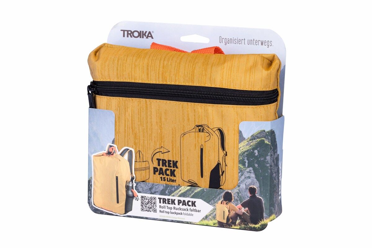 TROIKA Backpack: Rolltop Folding Backpack 15L Capacity, 10kg Load TREKPACK Yellow