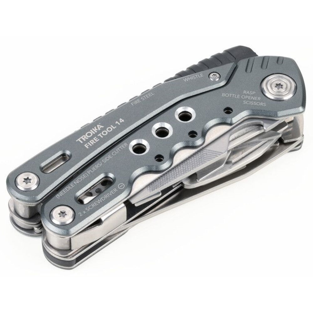 TROIKA Multi-Tool with 14 Functions including Whistle & Fire Steel: For Outdoor & Survival Trips TOL45/GY