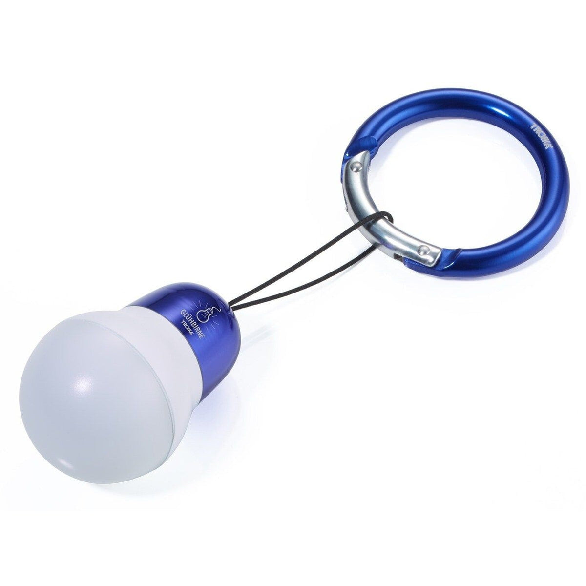 TROIKA Germany mini LED bag light, light bulb shape, dark blue, on a snap hook carabiner