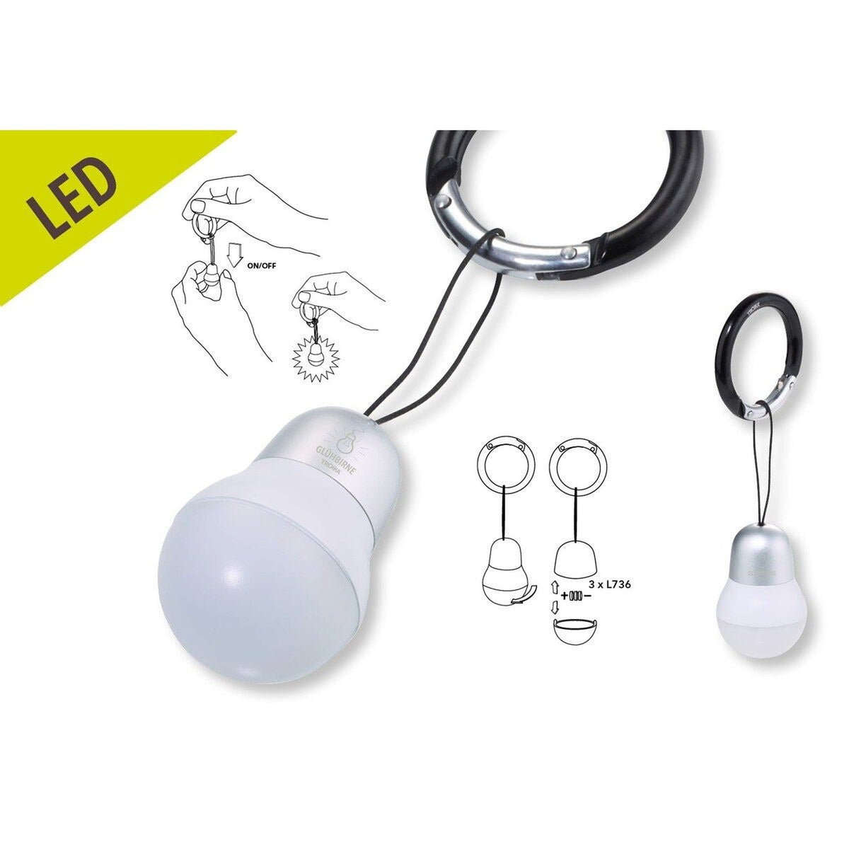 How the TROIKA light bulb bag light works: pull the cord to switch it on