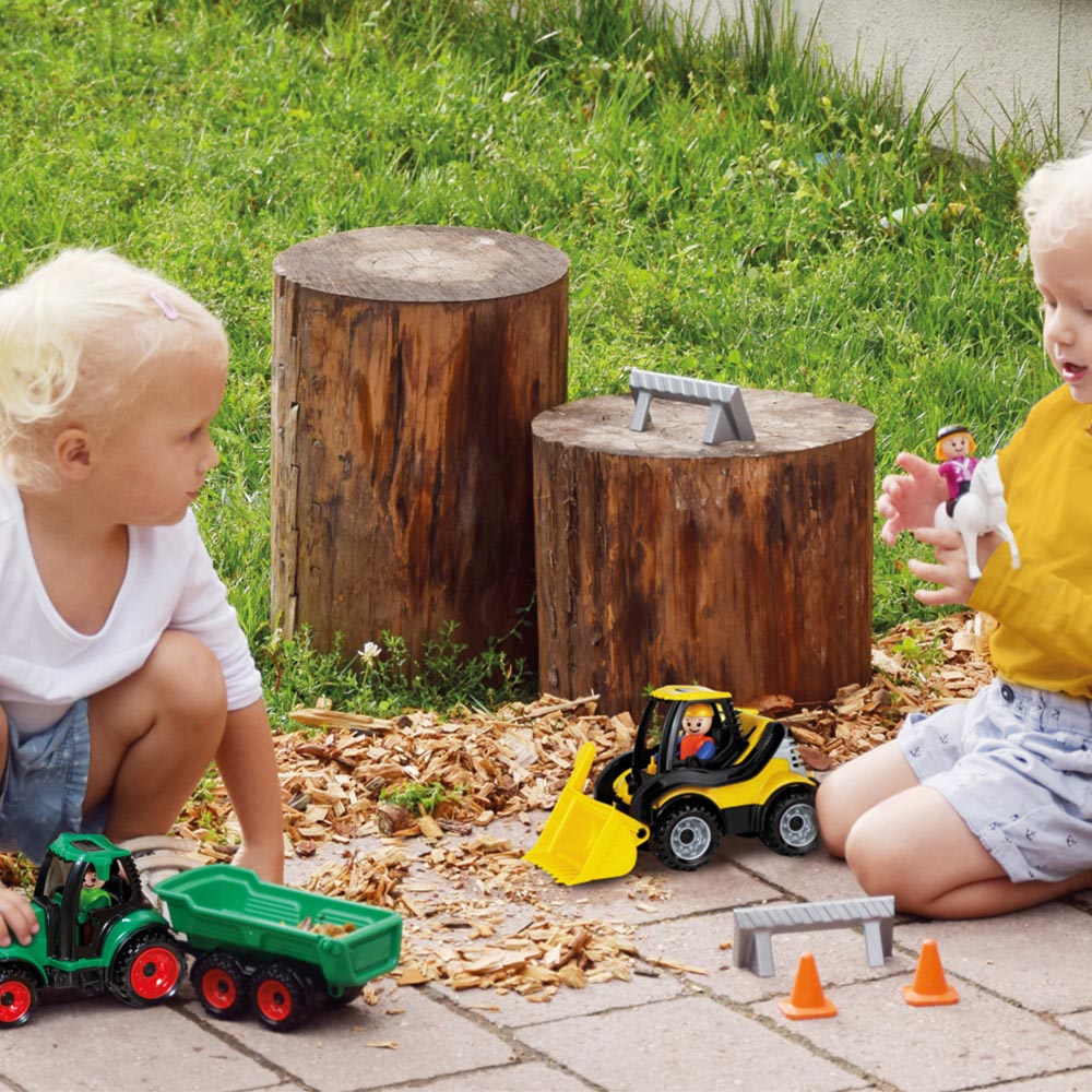 LENA Toy Farm Set: TRUCKIES Loader, Tractor, Figurines, Horse, Cones, Gates