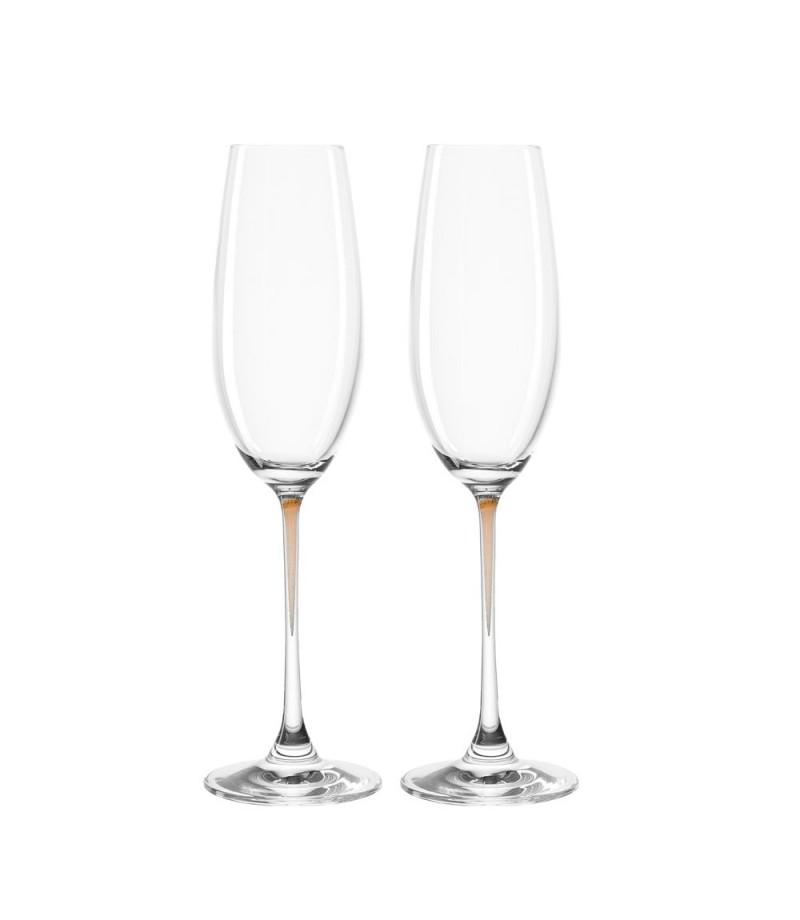 Leonardo Clear Champagne Glass with Chestnut Brown Stem LA Perla Set of 2