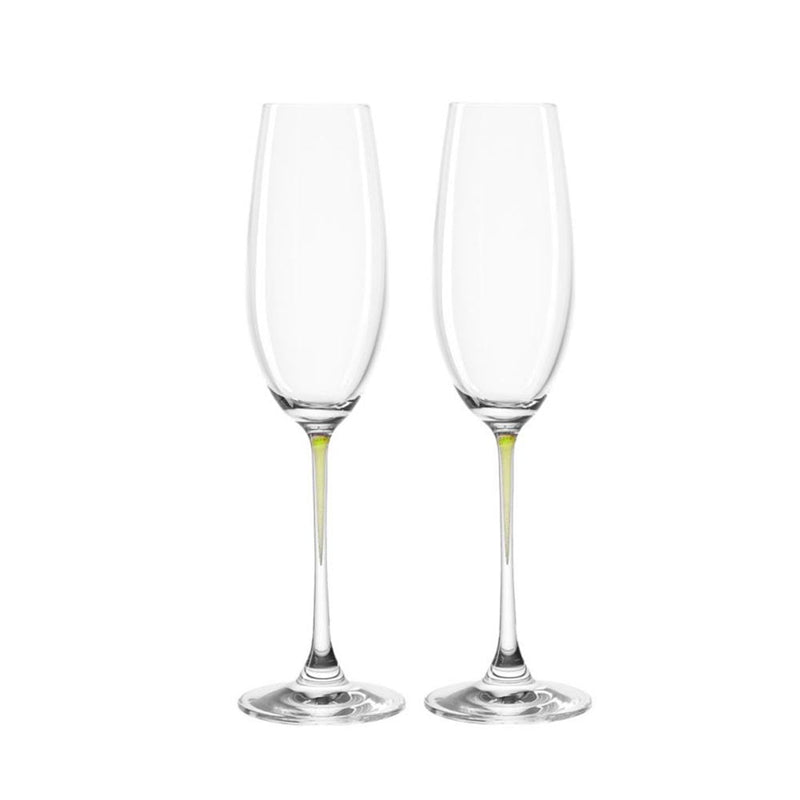 Leonardo Clear Champagne Glass with Green Stem LA Perla Set of 2