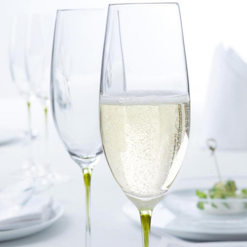 Leonardo Clear Champagne Glass with Green Stem LA Perla Set of 2