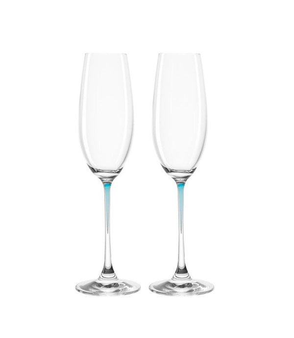 Leonardo Clear Champagne Glass with Blue Stem LA Perla Set of 2