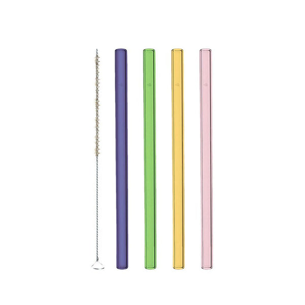Leonardo Glass Straws Various Colours + Cleaning Brush Ciao 15cm – Set of 4