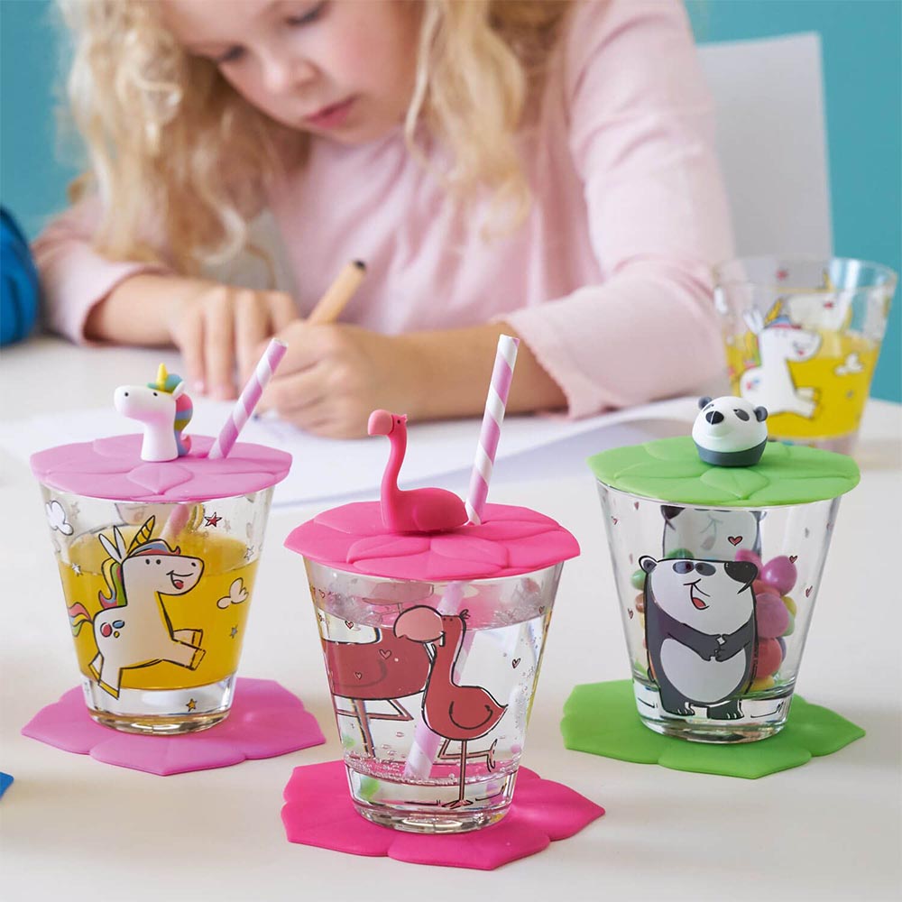 Leonardo Bambini Kids Drinking Glass Set of 3 - Flamingo, Unicorn, Panda