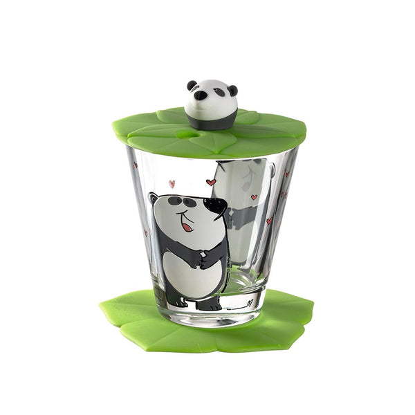 Leonardo Bambini Kids Drinking Glass Set (Cup, Saucer & Lid) - Panda