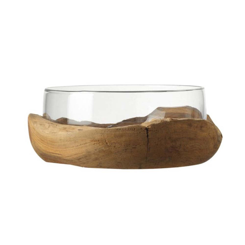 Leonardo Glass Bowl in Teak Bowl Base TERRA 28cm