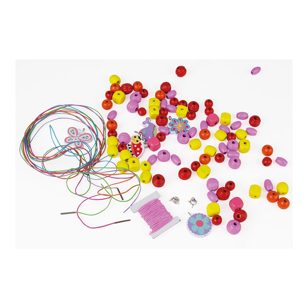 Lena Wooden Beads Arts & Crafts Jewellery Set: Bead Bag Pink - 411 Pieces