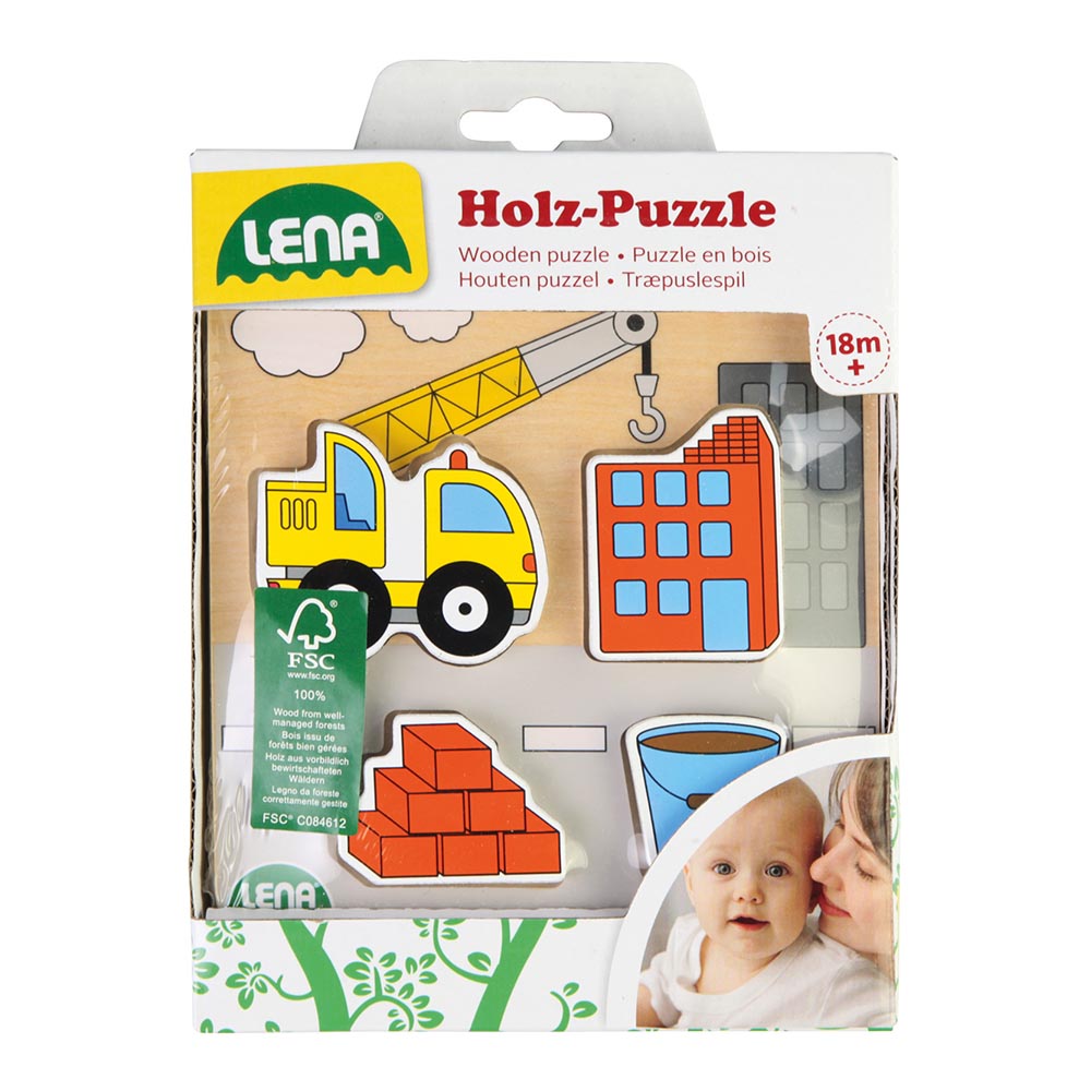 LENA Wooden Puzzle for Children 18 Months Up: Construction Site Crane