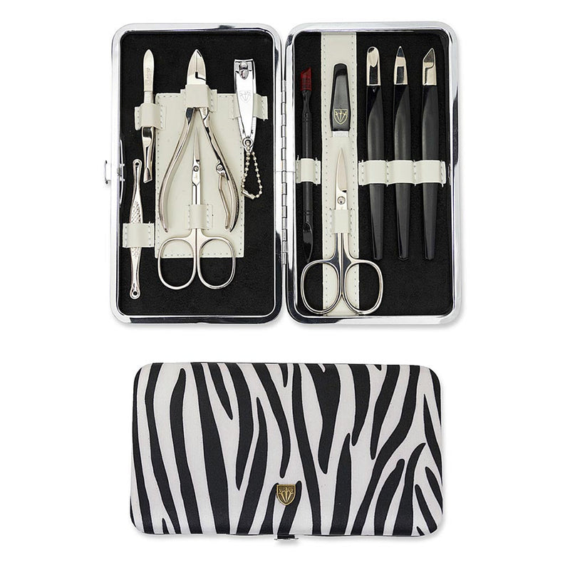 Kellermann Manicure Set Black/White Zebra, Fashion Material 11 Pieces