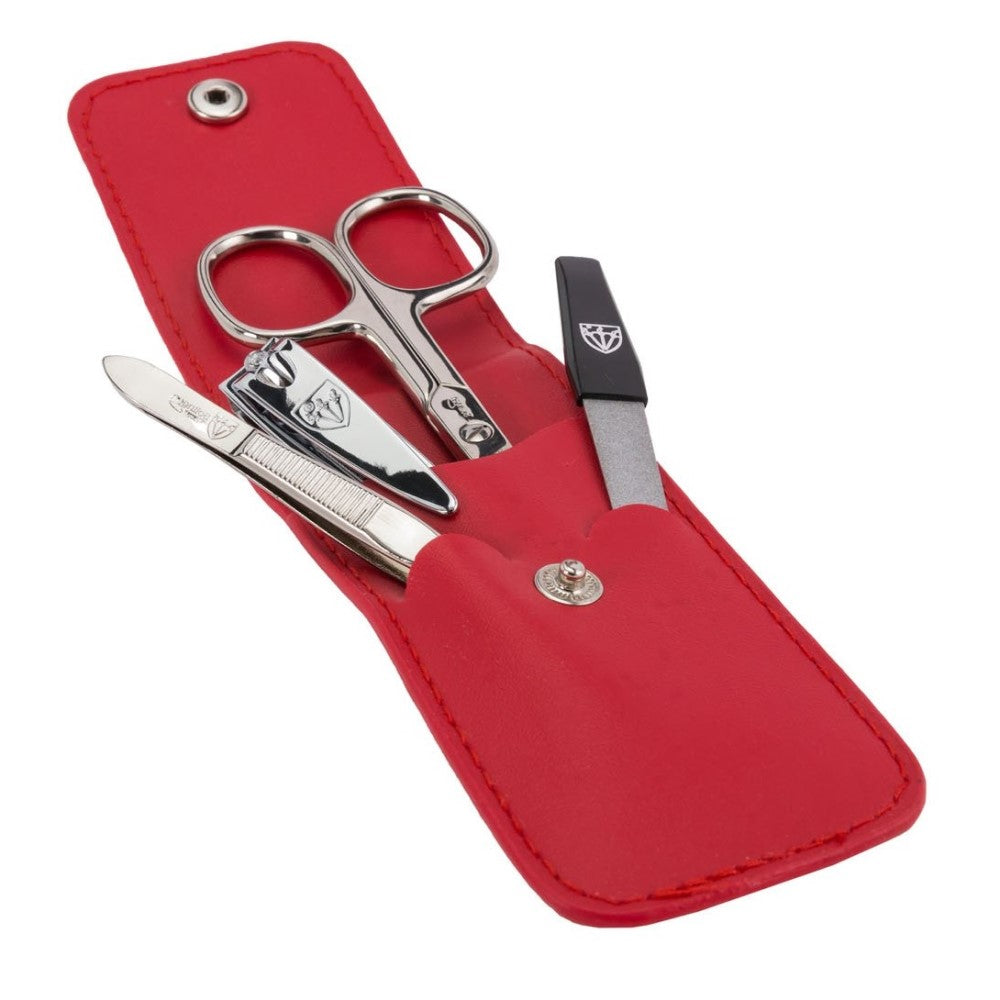 Kellermann 3 Swords Manicure Set: 4 Nail Tools in a Red Faux Leather Case 56779 MC N