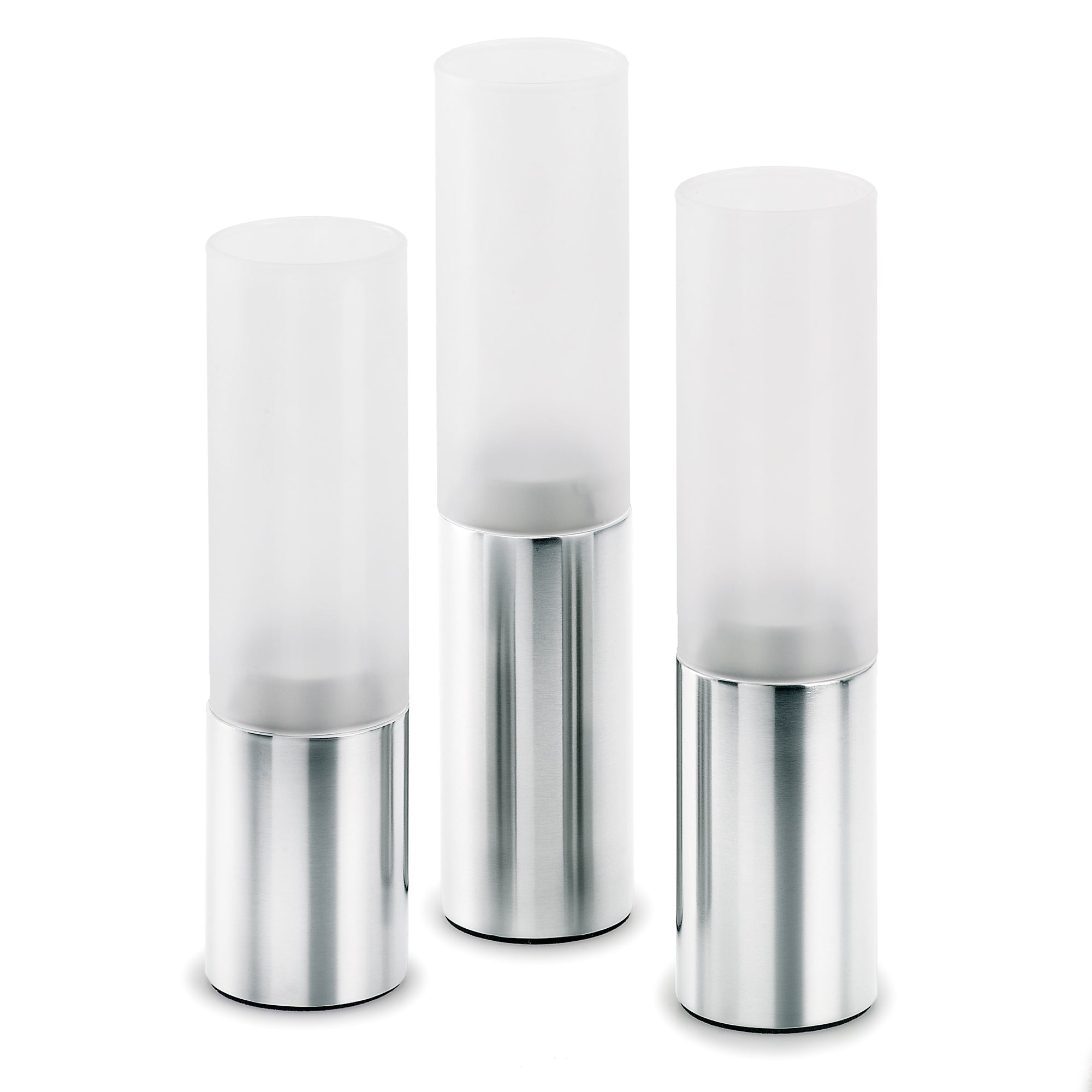 Blomus Tealight Holders: Matt Stainless-Steel with Frosted Glass FARO 3 Pcs