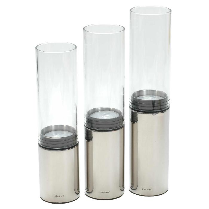 Blomus Tealight Holders: Polished Stainless-Steel and Clear Glass FARO x3