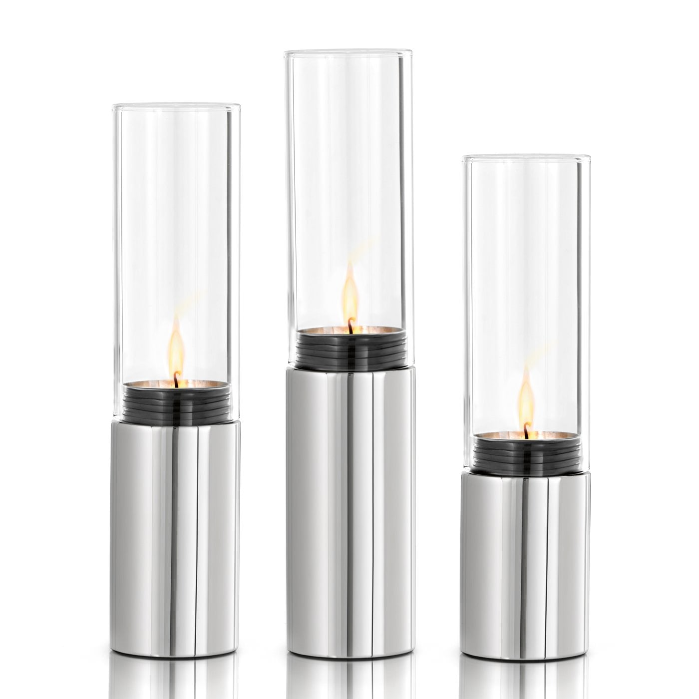 Blomus Tealight Holders: Polished Stainless-Steel and Clear Glass FARO x3