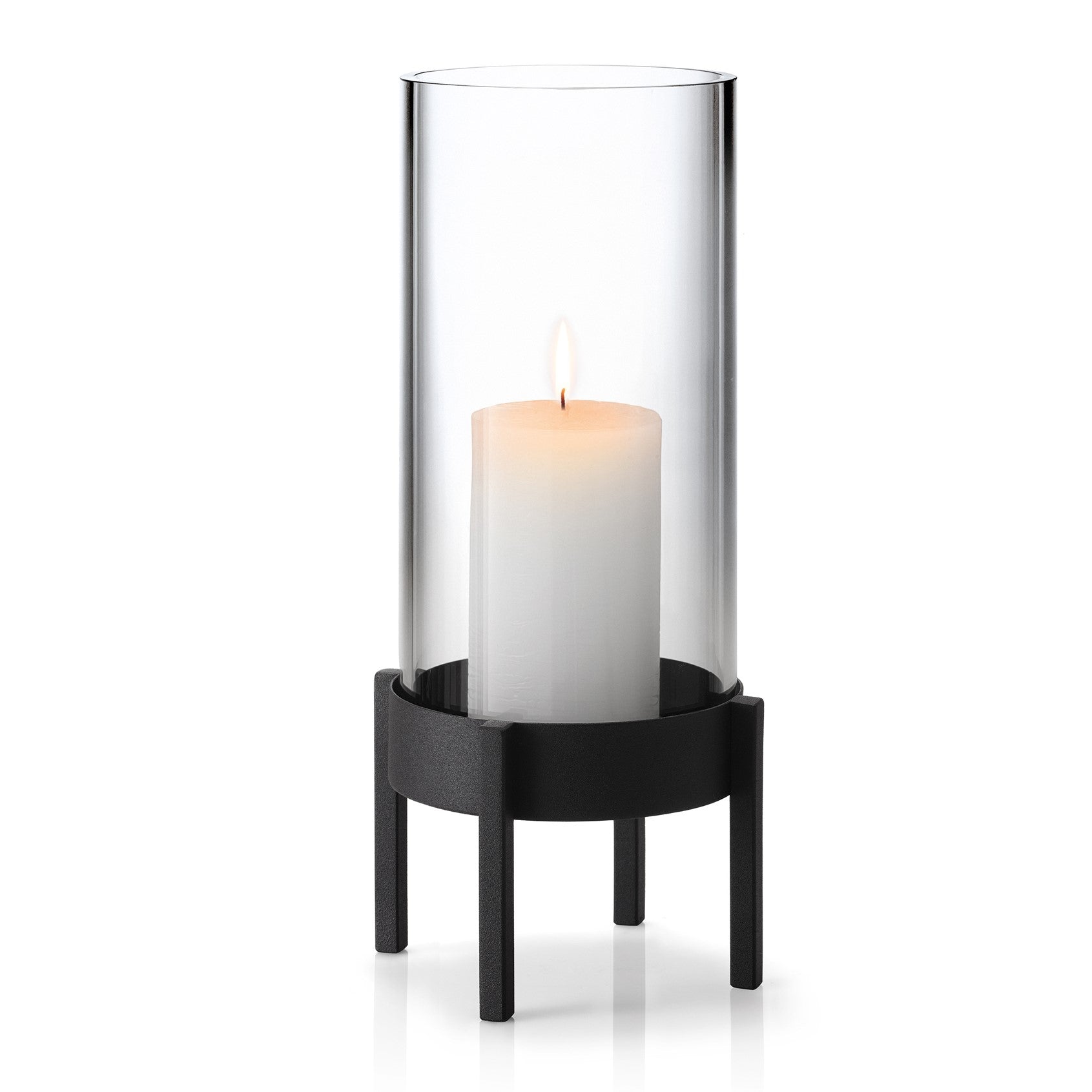 Blomus Candle Holder: Cylindrical Glass on Black Steel Base NERO M 26cm