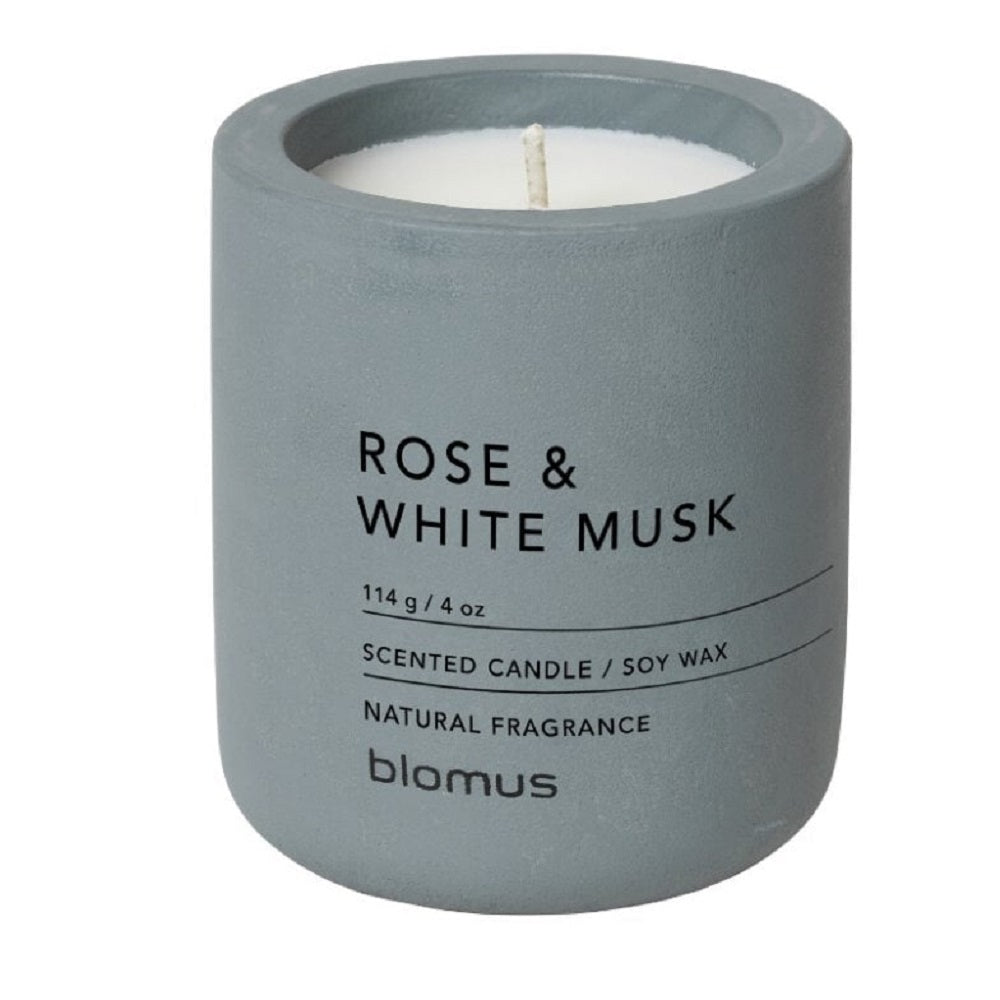 Blomus Scented Candle Rose & White Musk in Blue-Grey Container FRAGA 6.5cm
