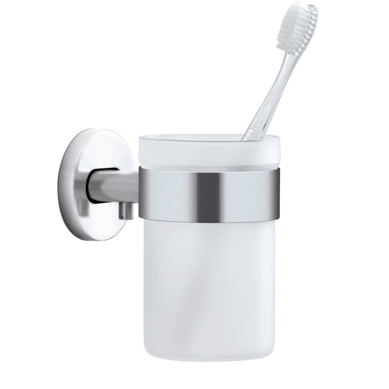 blomus Toothbrush Glass Wall-Mounted with Matt Stainless-Steel Holder AREO