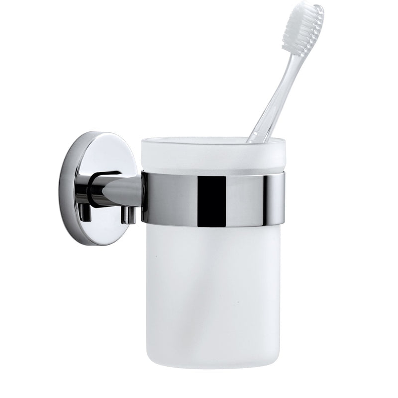 blomus Toothbrush Glass Wall-Mounted with Stainless-Steel Holder AREO