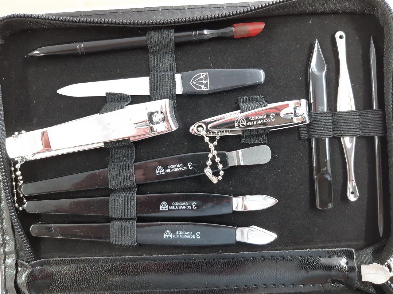 3 Swords Manicure Set: 16 Handmade Steel Nail Tools in a Black Leather Look Case 9210 PN