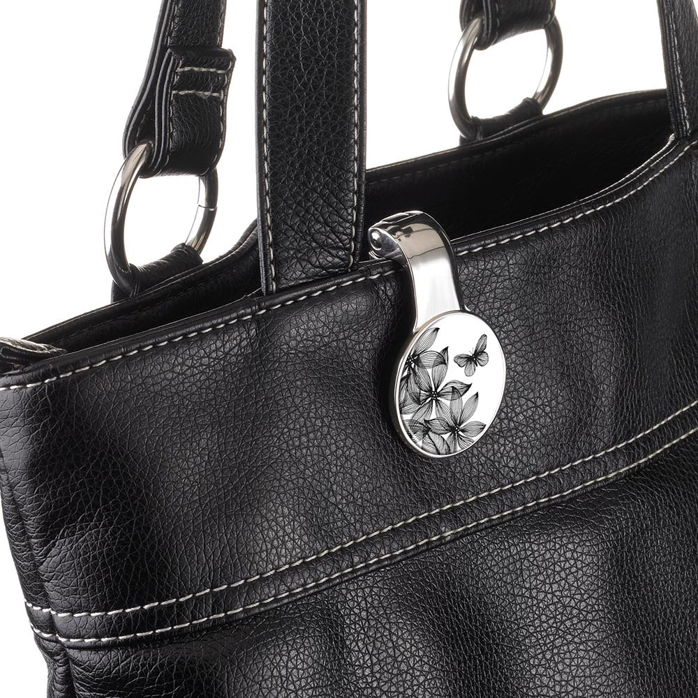Troika Handbag Holder and Bag Clip - Black Flowers