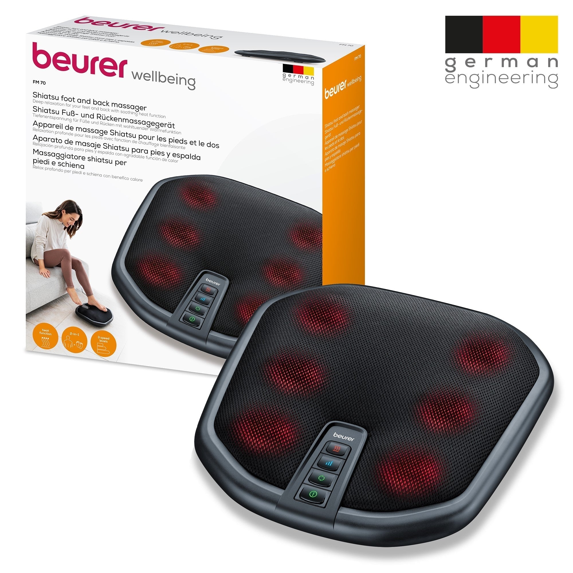 Beurer Shiatsu Foot & Back Massager: Heat Function & 3 Speed Options FM 70