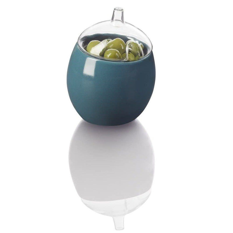 Leonardo Olive Container: Green Ceramic with Transparent Glass Lid Glass