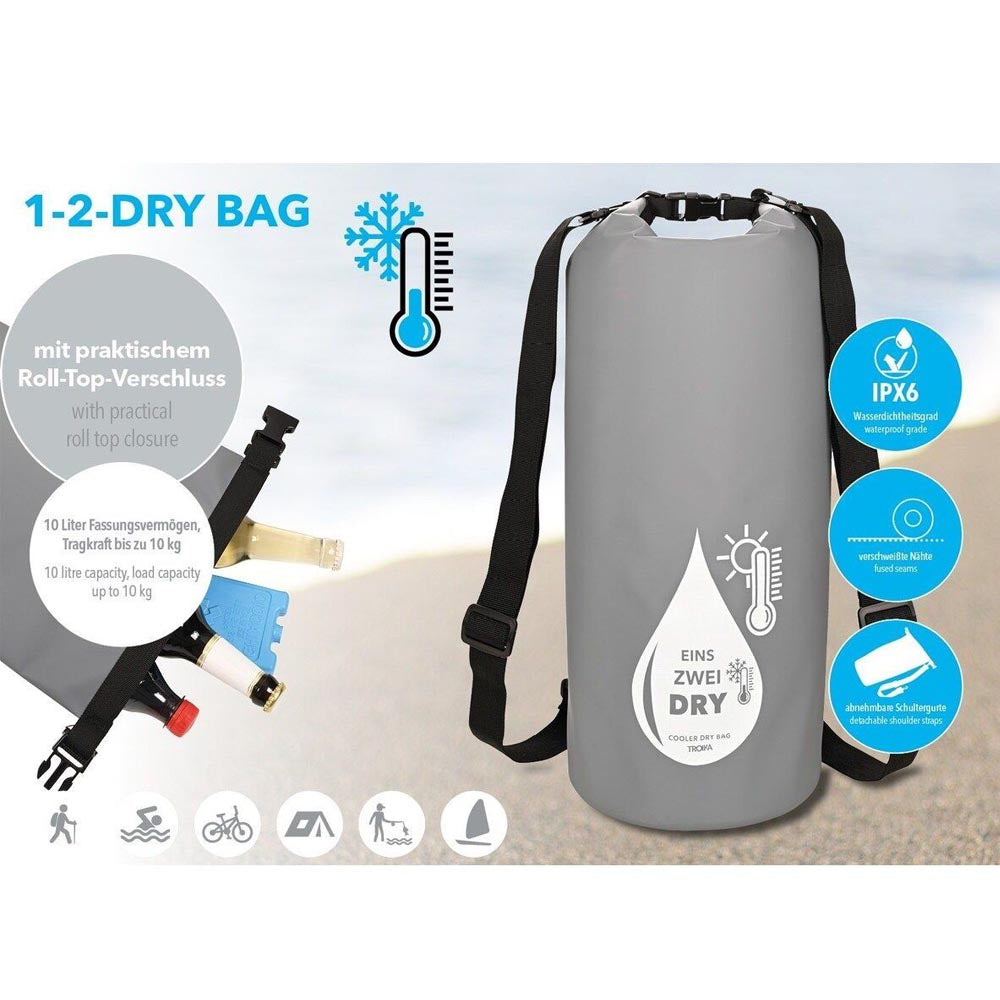 Troika Backpack and Cooler Bag for Outdoors: Waterproof 10L/10Kg - Grey