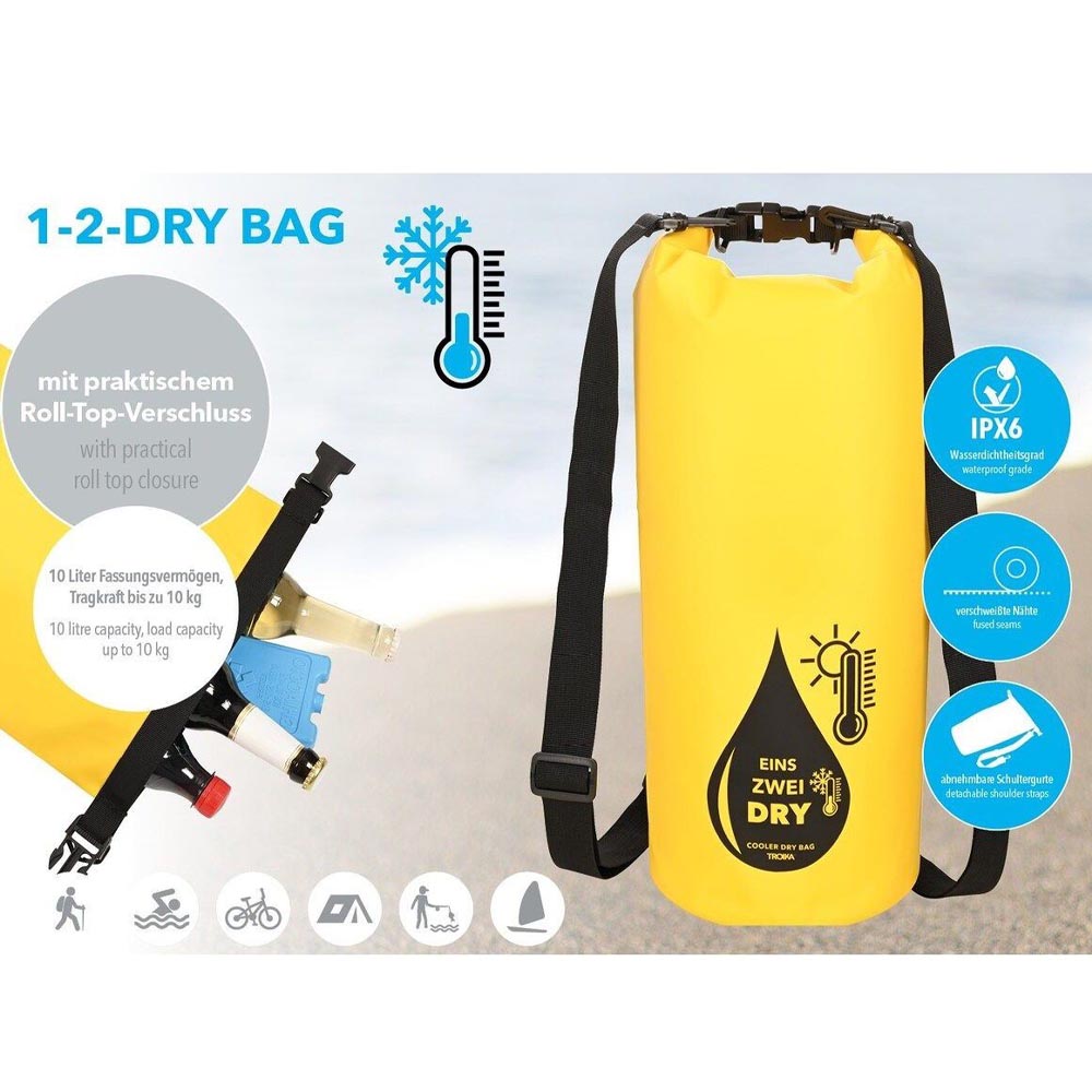 Troika Backpack and Cooler Bag for Outdoors: Waterproof 10L/10Kg - Yellow