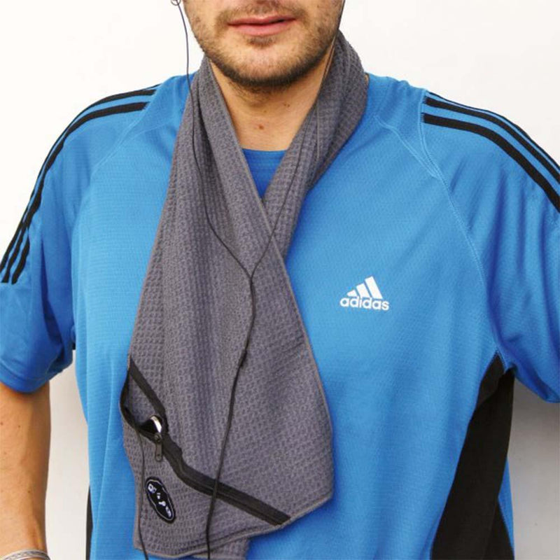 TROIKA Gym Towel with Integrated Zip Pocket - Grey