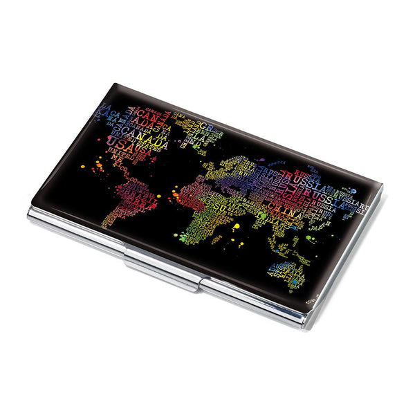 TROIKA Business Card Case – Metal Case with Colourful World Motif