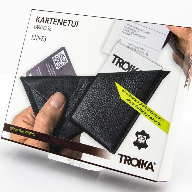 TROIKA Card Case in Genuine Leather with Fold Mechanism - Black