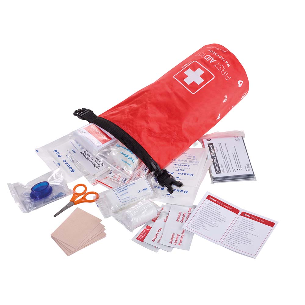 TROIKA First Aid Kit Waterproof with Roll Top and Carabiner - Red & White