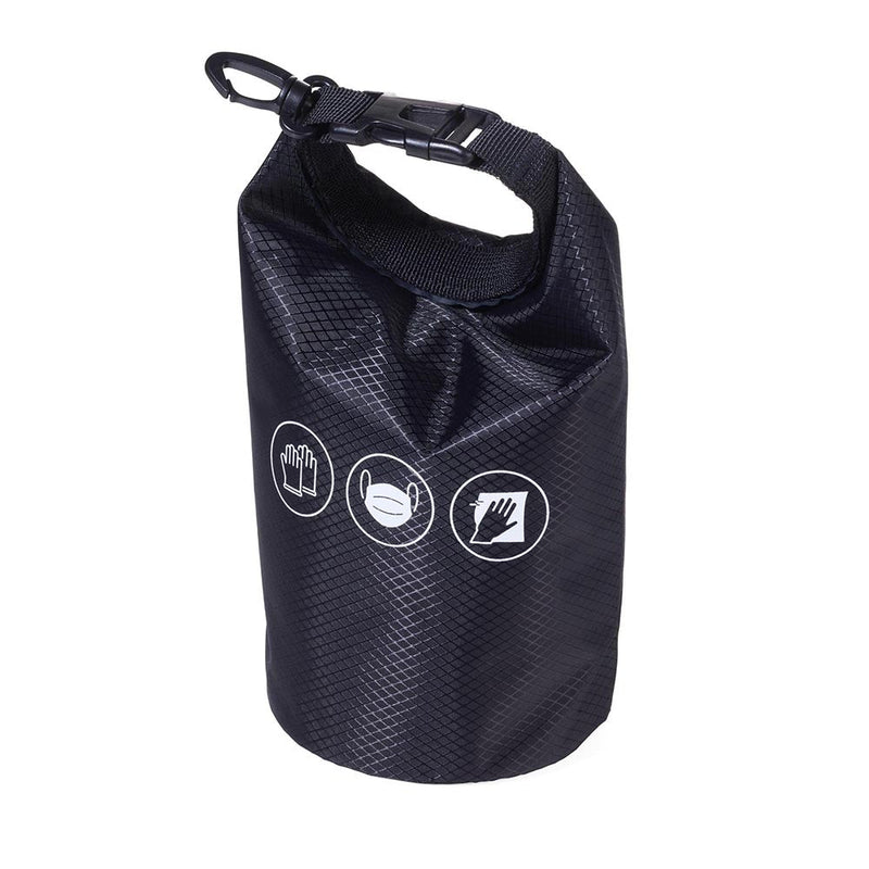 TROIKA Hygiene Kit in Waterproof Bag: Gloves, Masks, Alcohol Swabs - Black