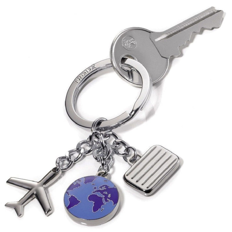 TROIKA Keyring GLOBETROTTER with 3 Charms: Airplane Suitcase Globe