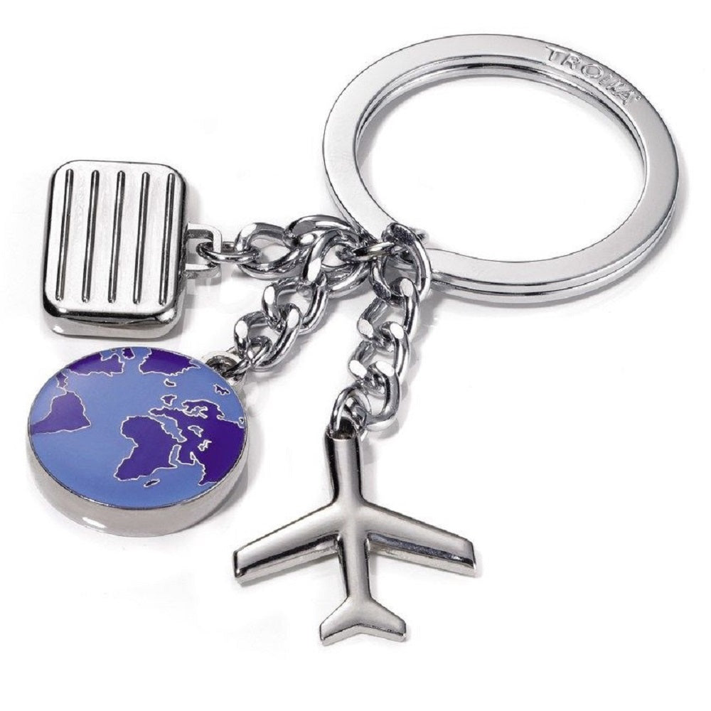TROIKA Keyring GLOBETROTTER with 3 Charms: Airplane Suitcase Globe