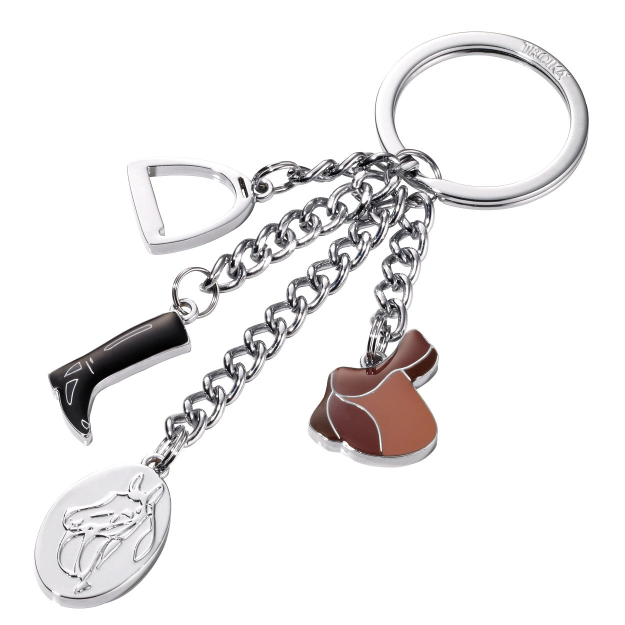 TROIKA Keyring with 4 Charms LUCKY HORSE PFERDEGLUCK