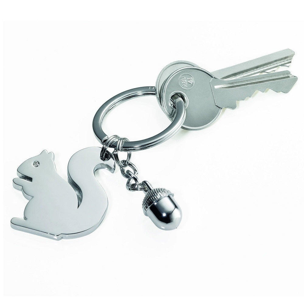 TROIKA Keyring – SQUIRREL and ACORN Charms – Silver Colour