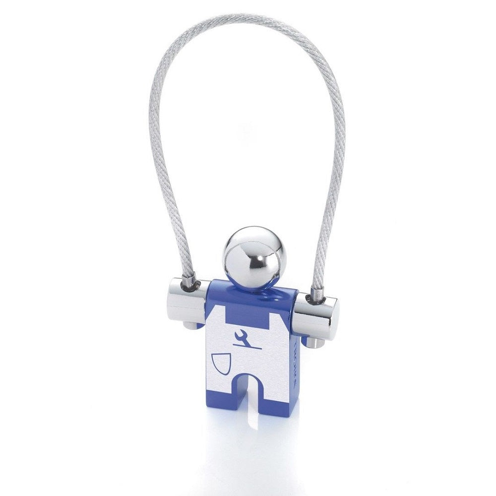 TROIKA Keyring JUMPER at WORK – Blue and Chrome Colours