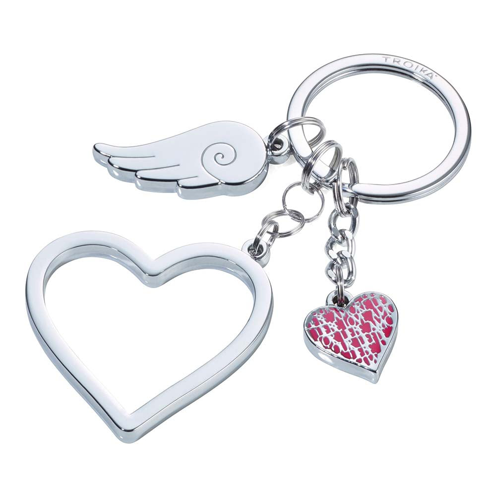 TROIKA Keyring with 3 Charms LOVE IS IN THE AIR Silver Colour